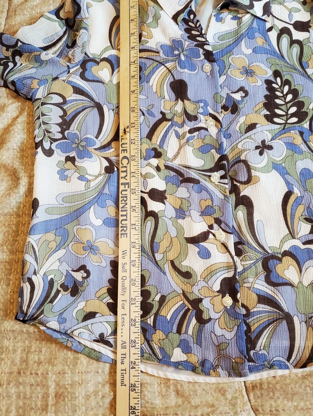 Alfred Dunner Womens Sheer Blouse Vintage Blue & Tan Floral Paisley Sz 14 - Picture 8 of 9
